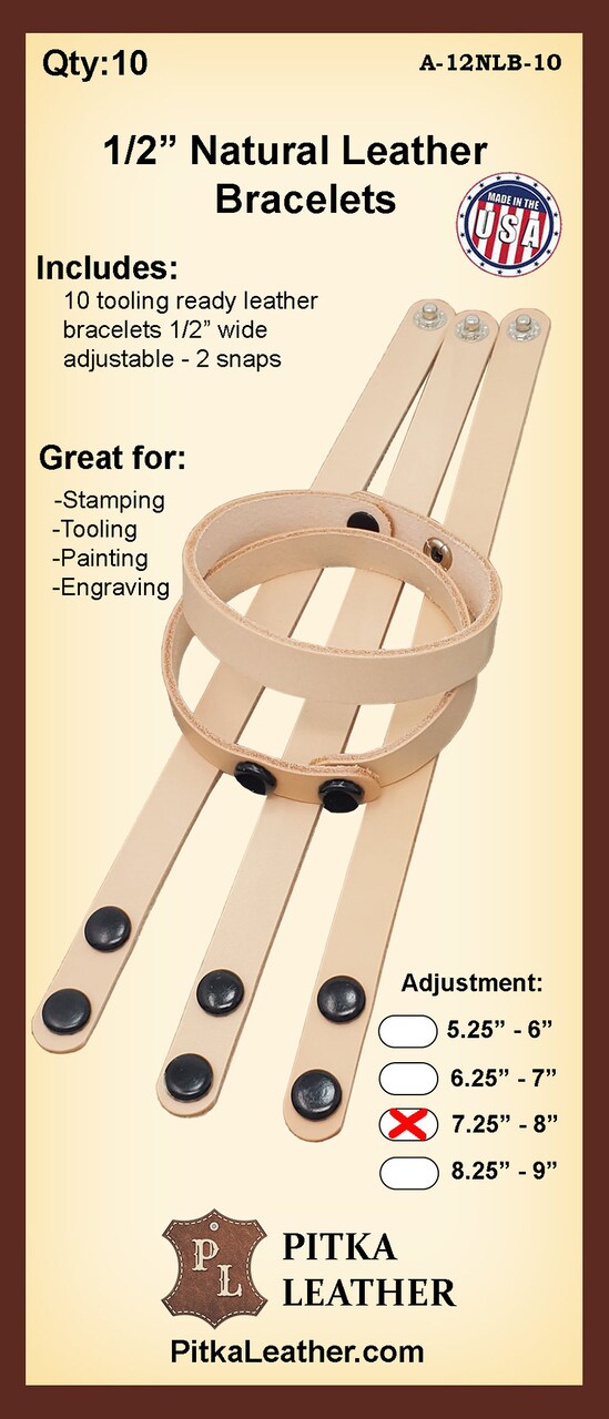 Vegetable-Tanned Leather Wristbands 1/2" – Craft, Tool, and Personalize Your Own Bracelets (10 pack)